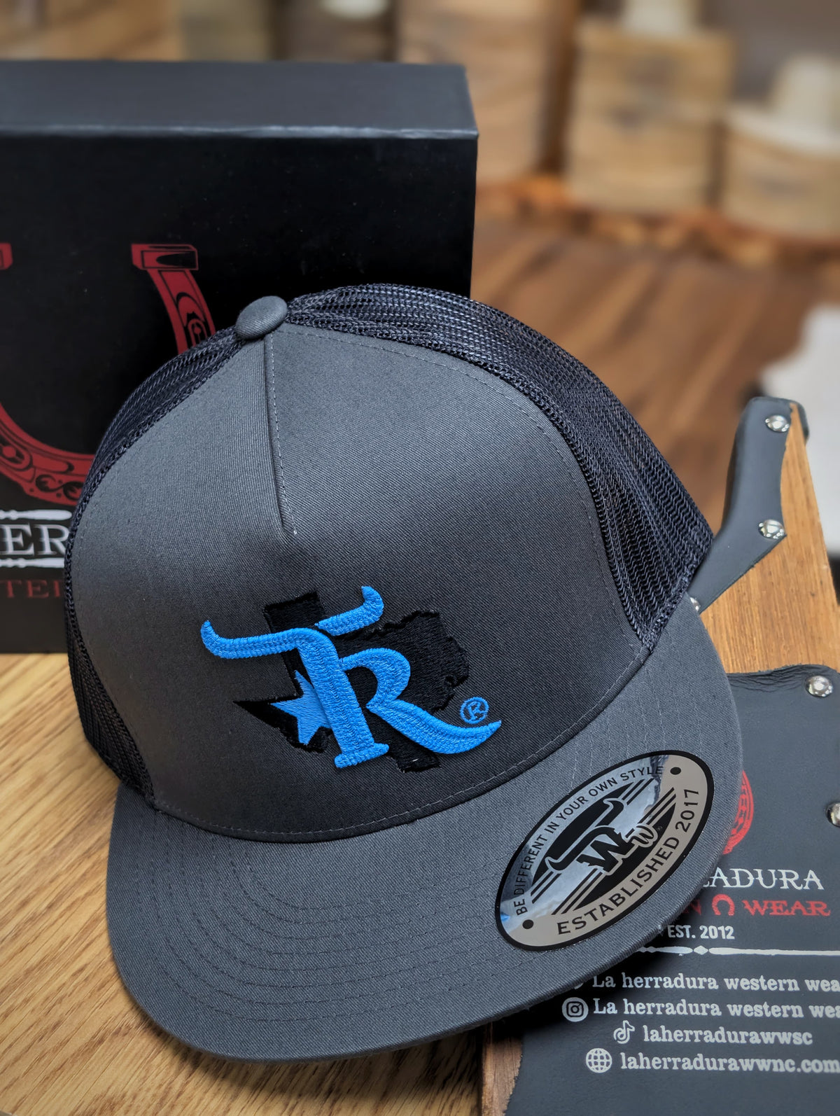 TEXAS RANCH CAP CHARCOAL BLUE LOGO