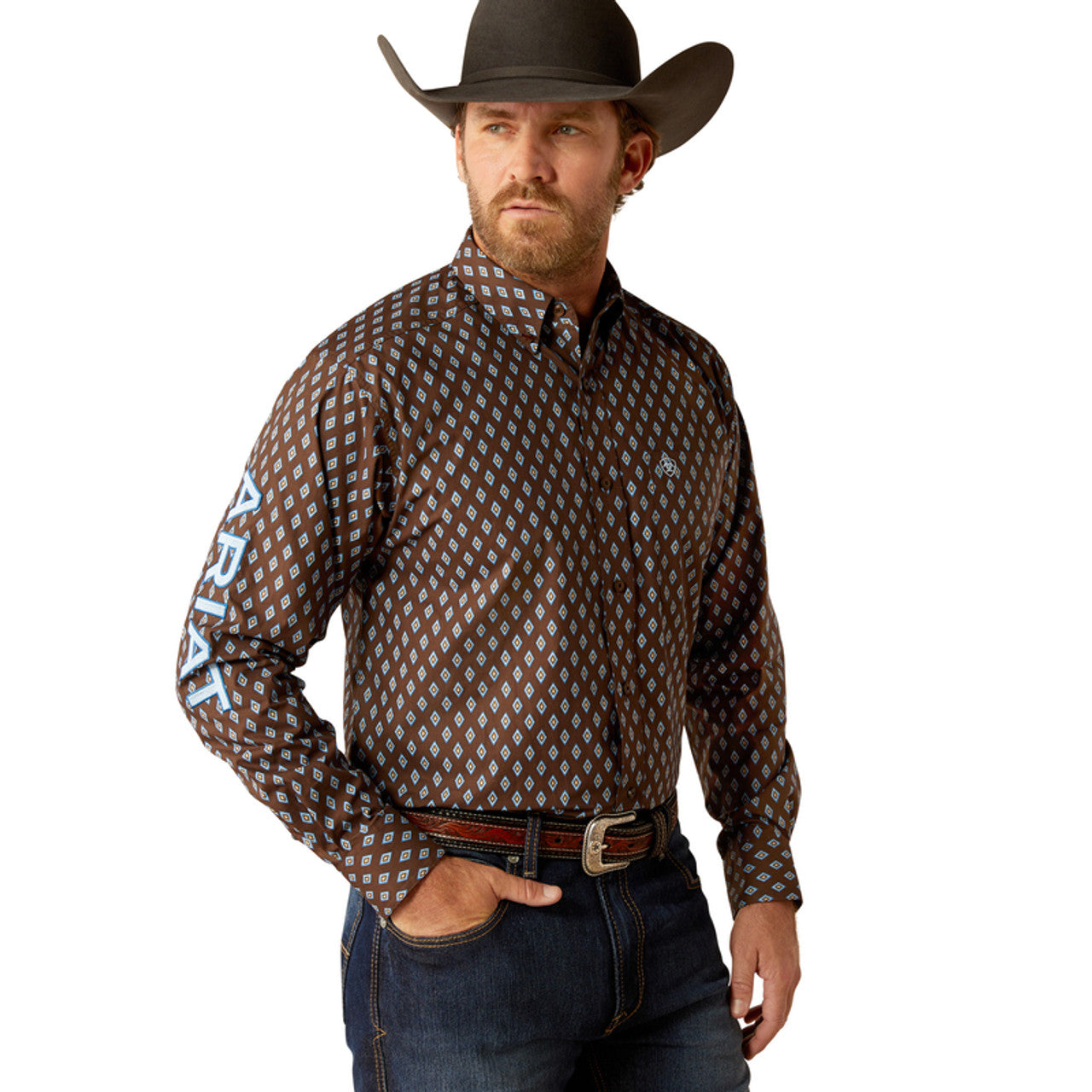 Ariat Team Oak Long Sleeve Shirt Brown/Light Blue - 4056