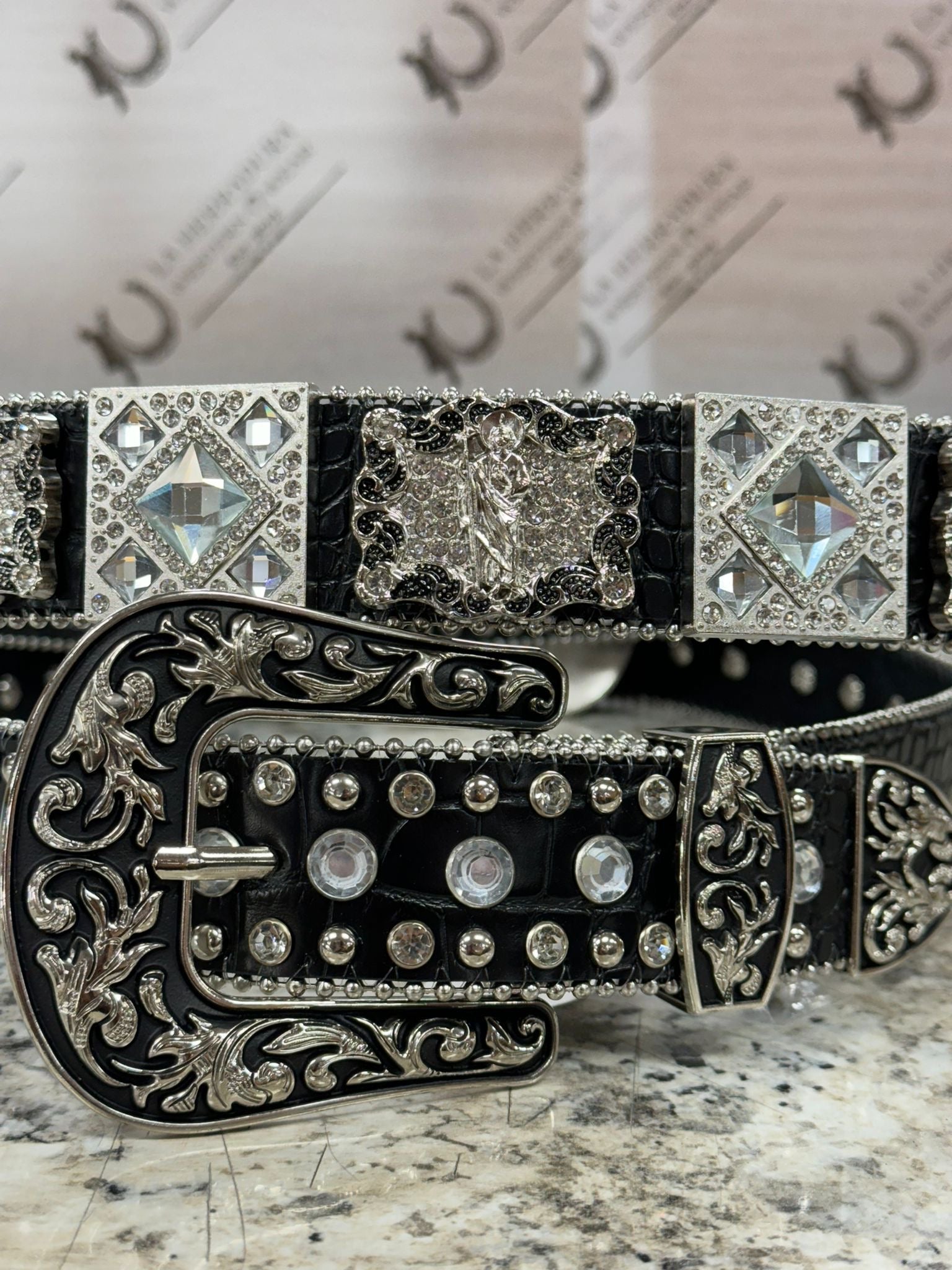 BLACK EXOTIC CLEAR BLING BELT