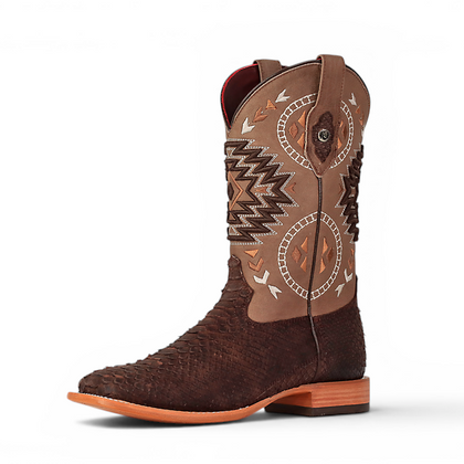 LA HERRADURA LH009 MEN’S BOOTS EXOTIC RANCHERA PYTHON BROWN NOBUCK SQ TOE EE