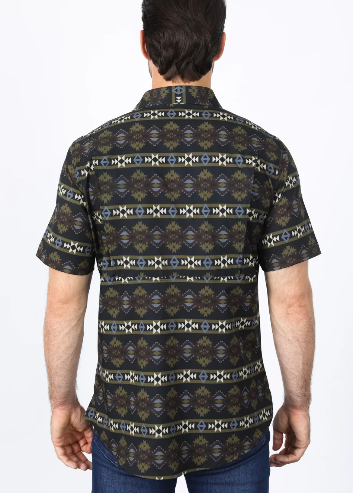 Platini Mens Performance Classic Fit Western Short Sleeve Aztec Print Black Shirt - 0472