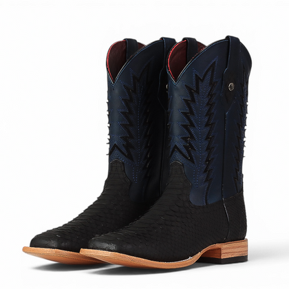 LA HERRADURA LH010 MEN’S BOOTS EXOTIC RANCHERA PYTHON BLACK NOBUCK SQ TOE EE