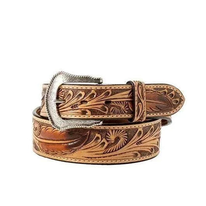 CINTURÓN ARIAT 3D CO. COLOR CREMA CON COSTURAS DE PLUMA PARA HOMBRE - D100018708