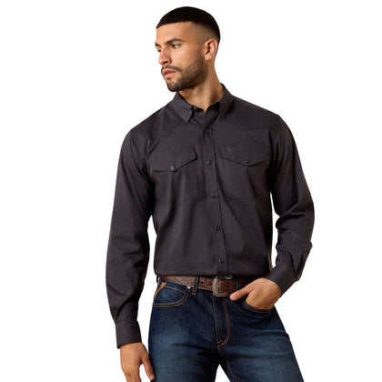 ARIAT TEAM LOGO TWILL LS SHRT GREY PHANTOM CLASSIC FIT 10079297