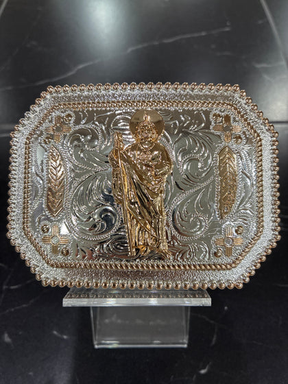 SQUARE BUCKLE SAN JUDAS  GOLD SILVER