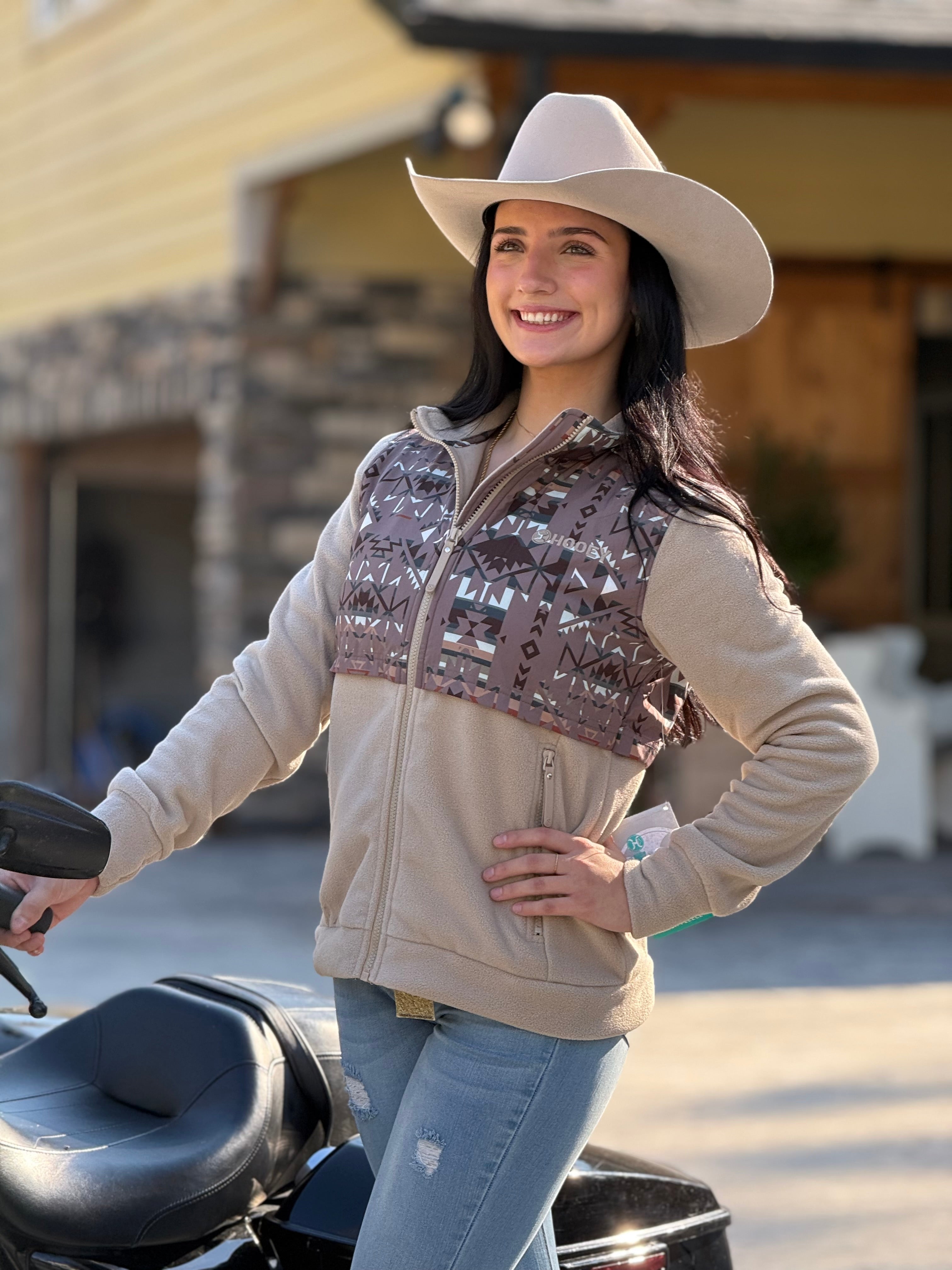 Hooey Womens Tech Fleece Cream/Aztec- Full Zip Up