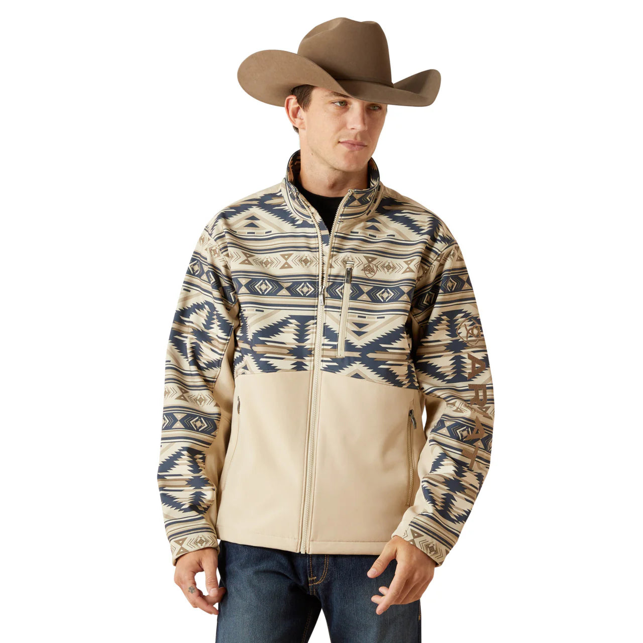 ARIAT MENS LOGO WHITE PEPPER SOUTHWEST SOFTSHELL JACKET 10062581
