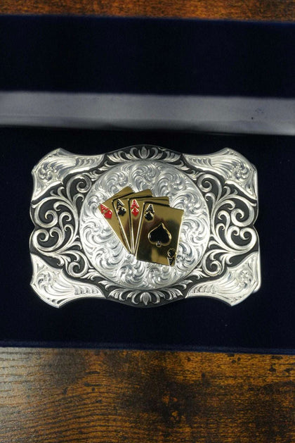 MONTANA SILVERSMITH SILVER WESTERN BELT BUCKLE FOUR ACES