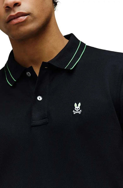 POLO PIQUÉ REX PERFORMANCE PSYCHO BUNNY NEGRO Y VERDE - MT0100203
