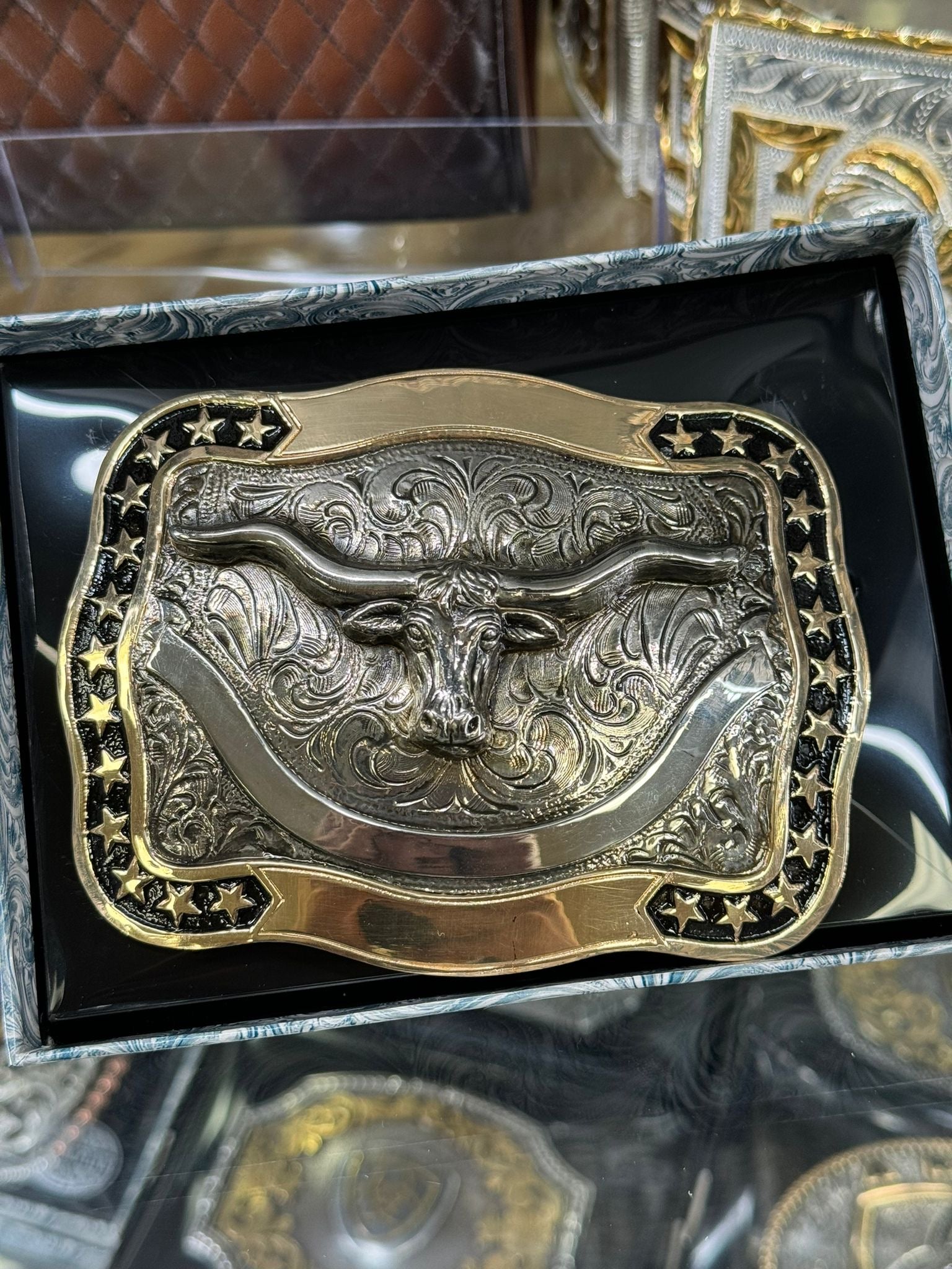 CRUMRINE GOLD BOARDER WITH SILVER LONGHORN BUCKLE