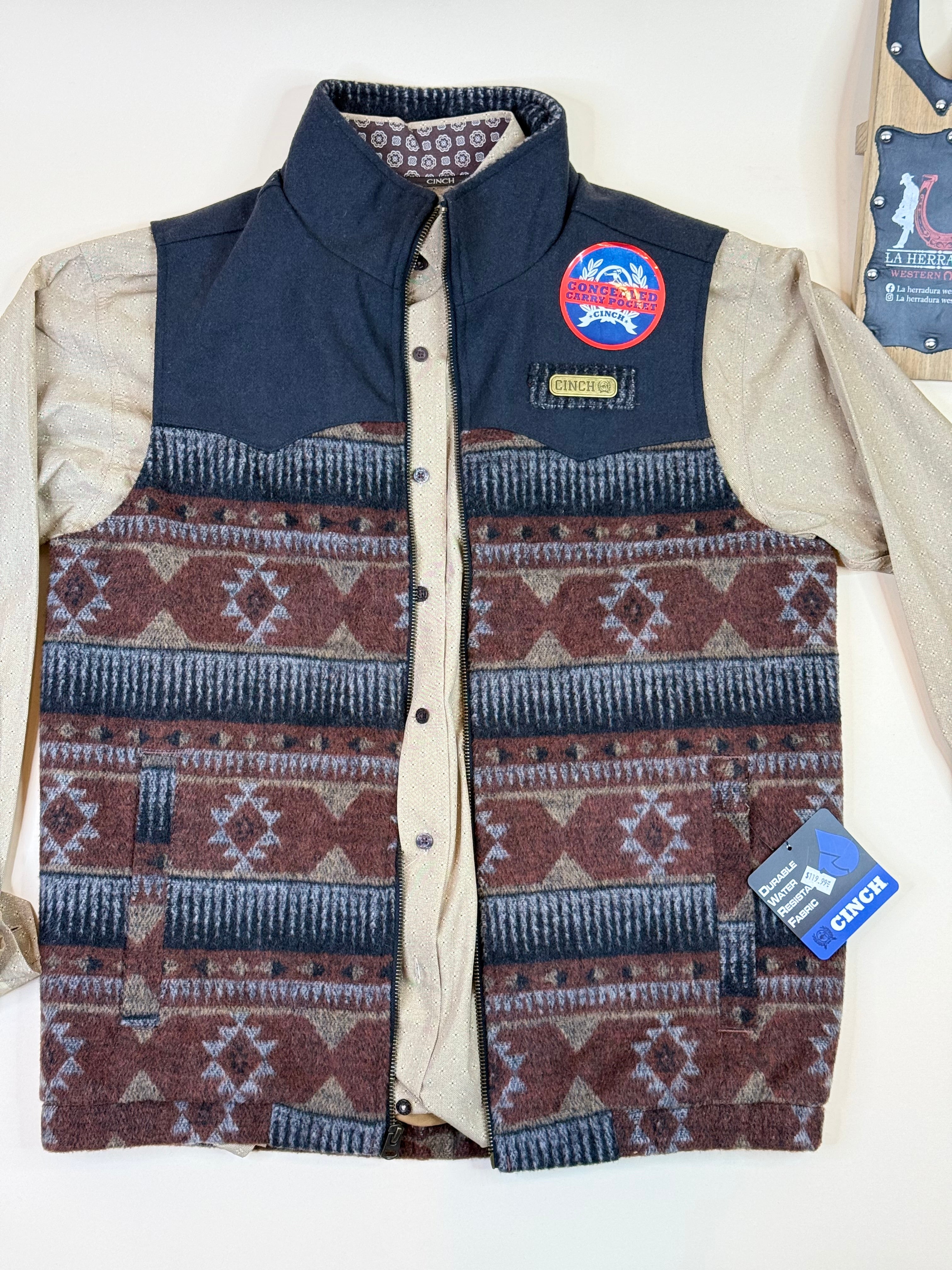 MENS CINCH CONCEAL CARRY VEST- NAVY/ BROWN AZTEC