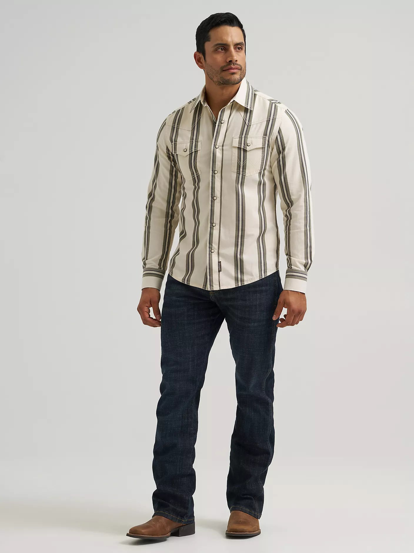 WRANGLER MENS STRIPED LONG SLEEVED SHIRT WITH POCKETS AND CLASP BUTTONS 112381538
