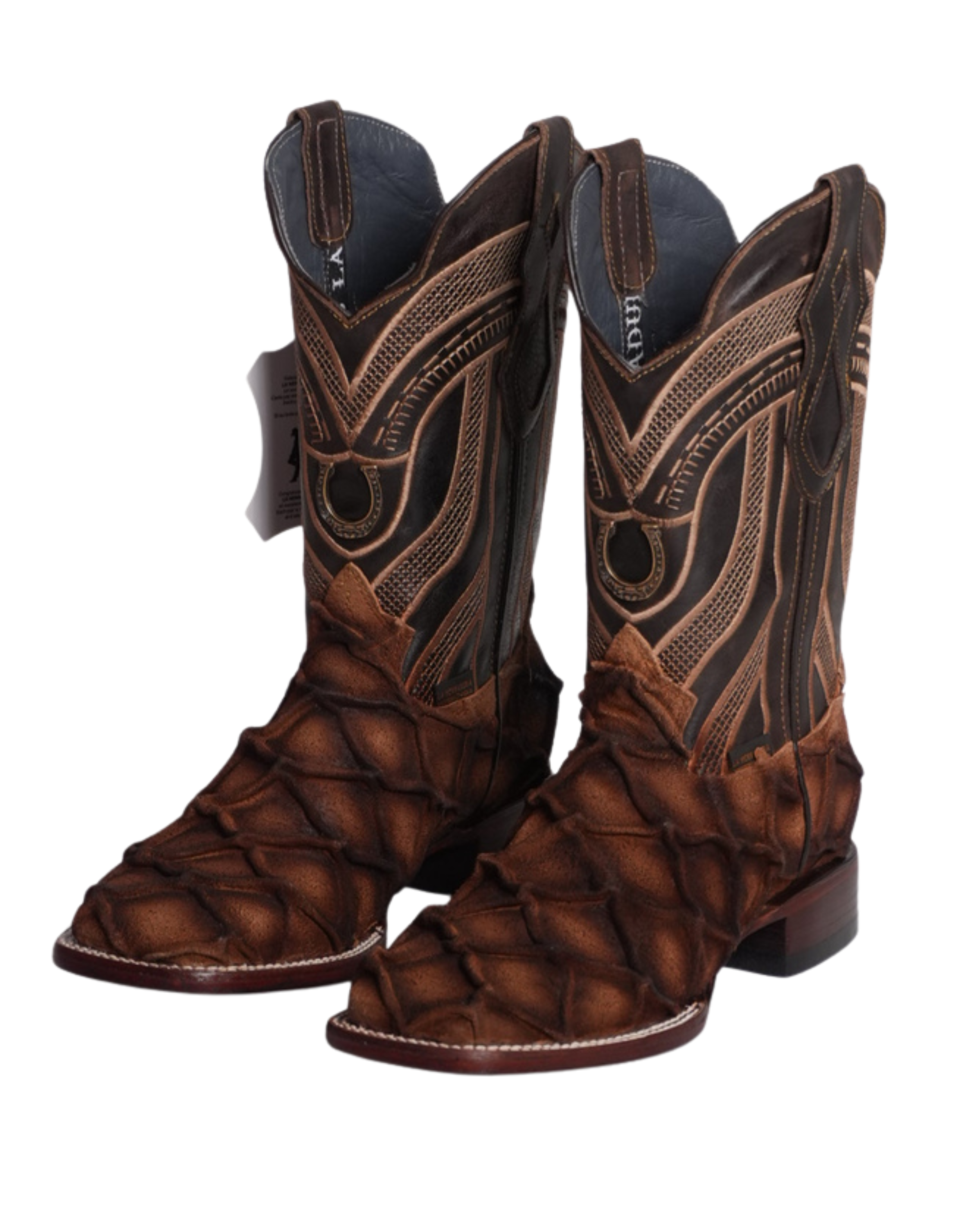 LA HERRADURA MENS PRINT DANIEL PIRARUCU DOBLILLADO GAM TAN SQUARE TOE NEW BOOTS