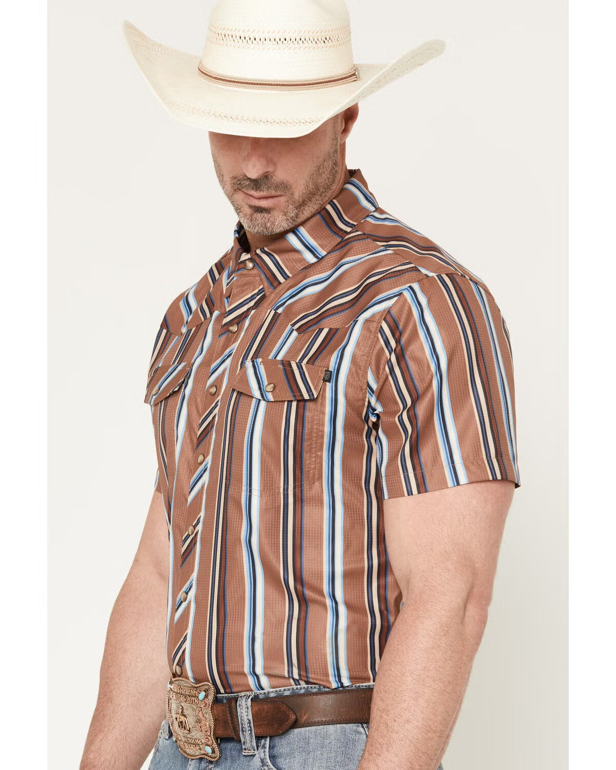 CAMISA DE MANGA CORTA ROCK&ROLL PARA HOMBRE CON ESTAMPADO DE RAYAS CAMEL TEK Y BROCHES - BMN3S09459