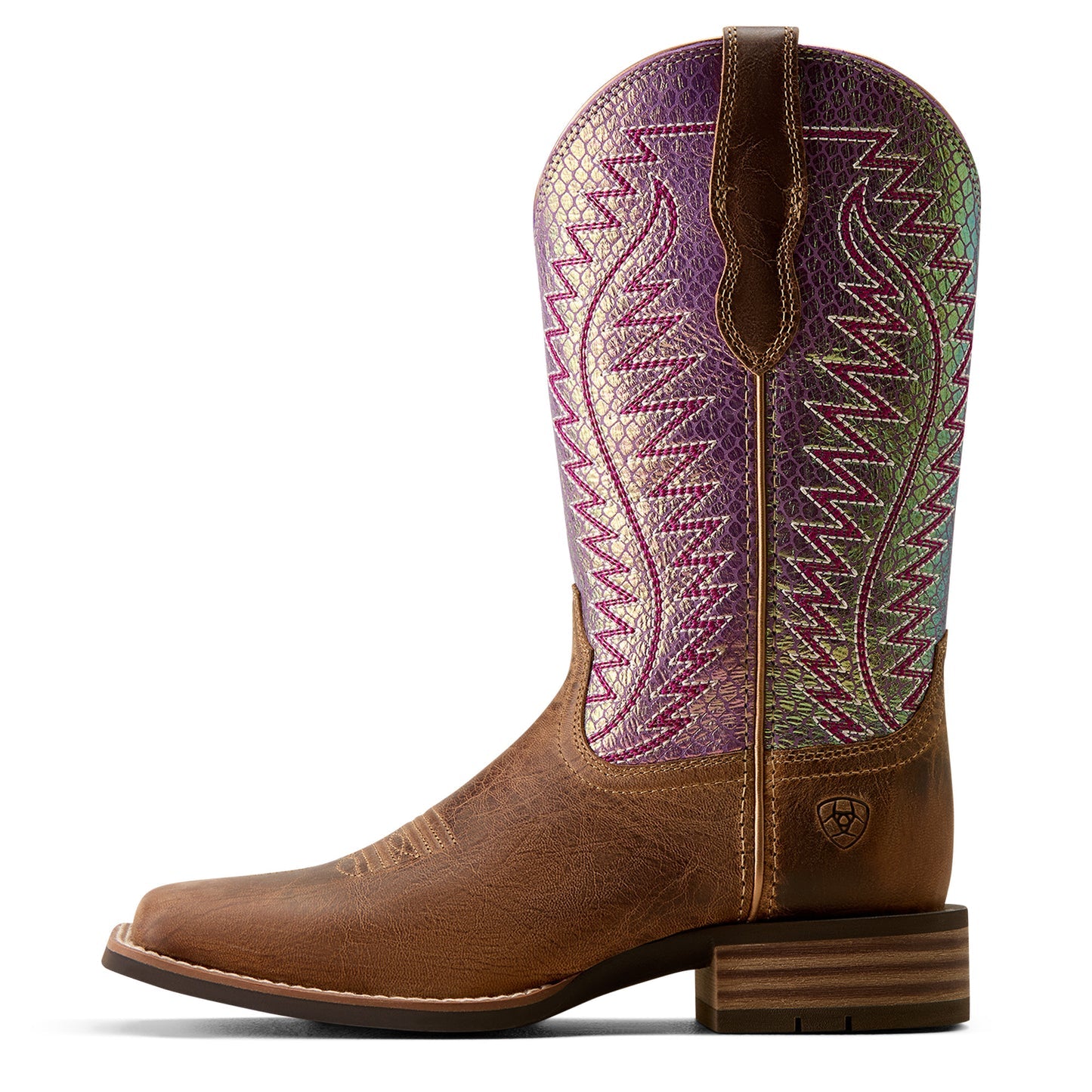 WOMENS ARIAT BOOTS MONTE VISTA AUTUMN TAN LAVENNDER GLOW SNAKE PRINT WIDE SQ TOE 10080465