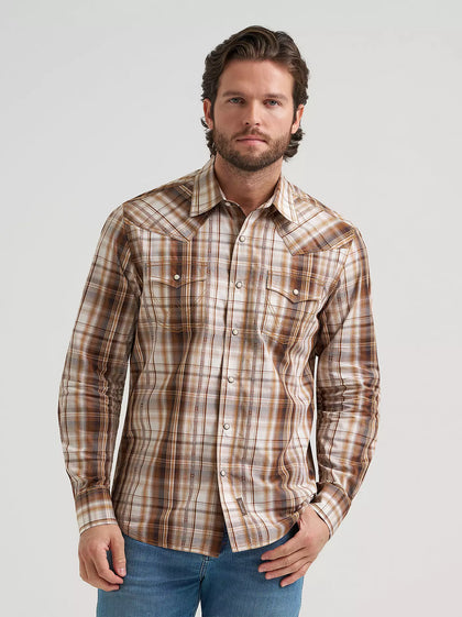 BROWN WRANGLER LONG SLEEVE CHECKERED SHIRT RANCHERA STYLE  112381535