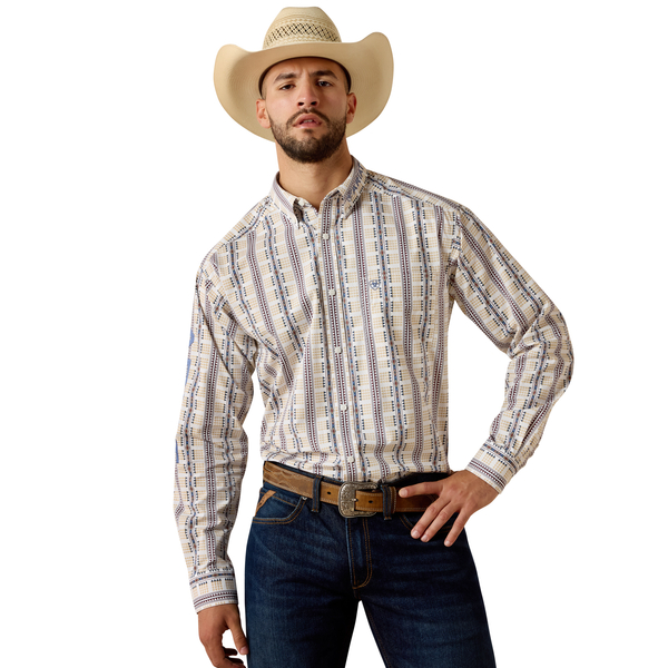 ARIAT MENS TEAM DANIEL LS SHRT WHITE MULTI SOUTHWEST /BLUE 10073627