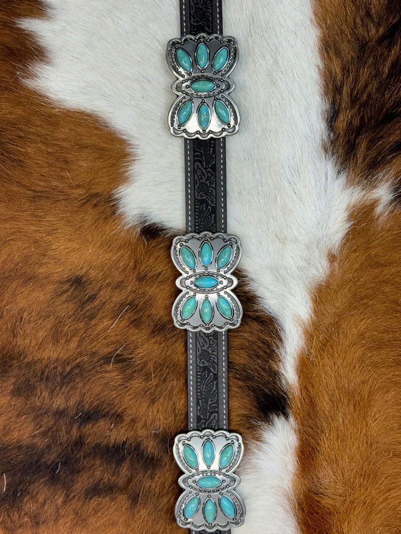 ANGEL RANCH BELT CHARCOAL GREY BUTTERFLY TURQUOISE STONE