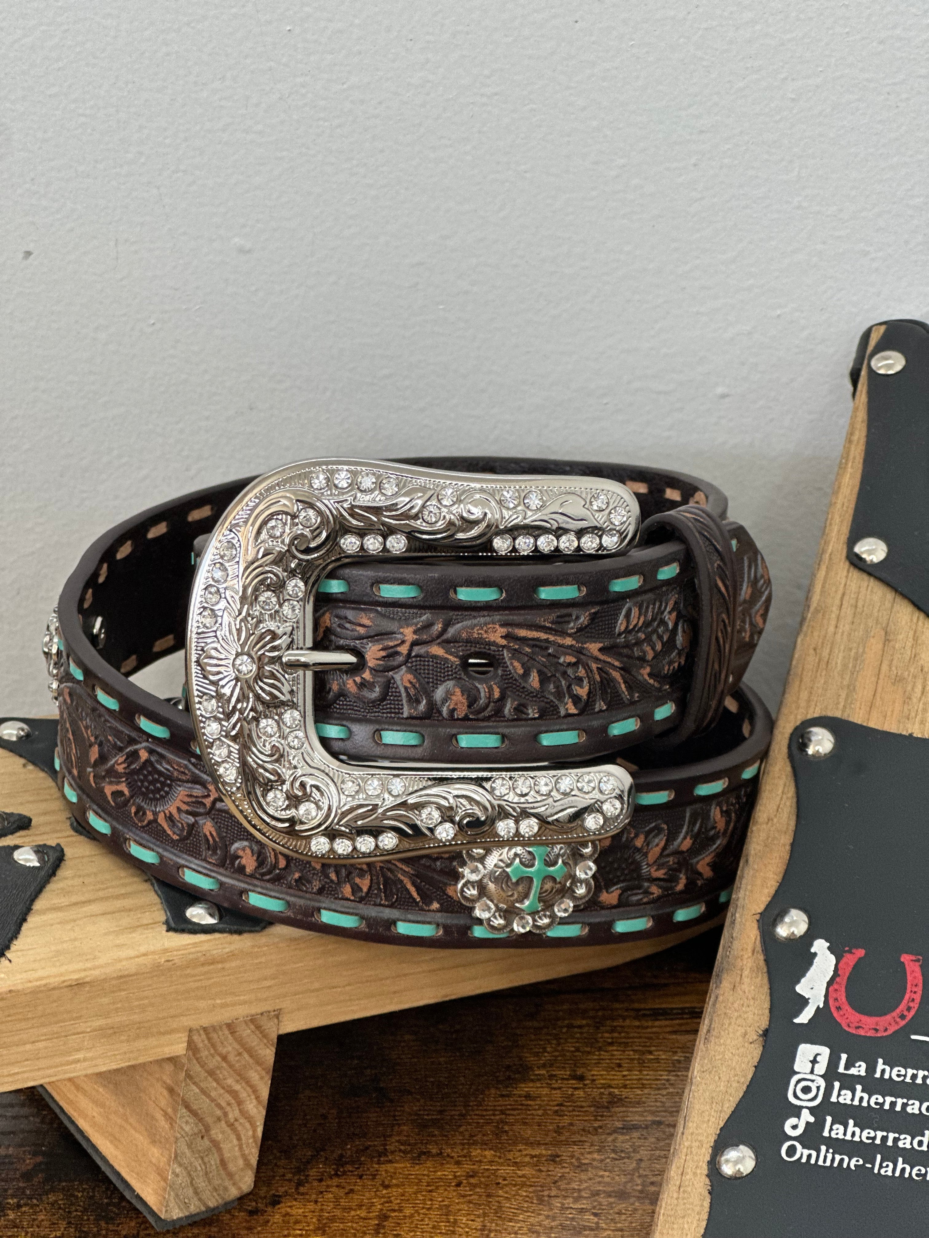 NOCONA HAND TOOLED TURQ BELT