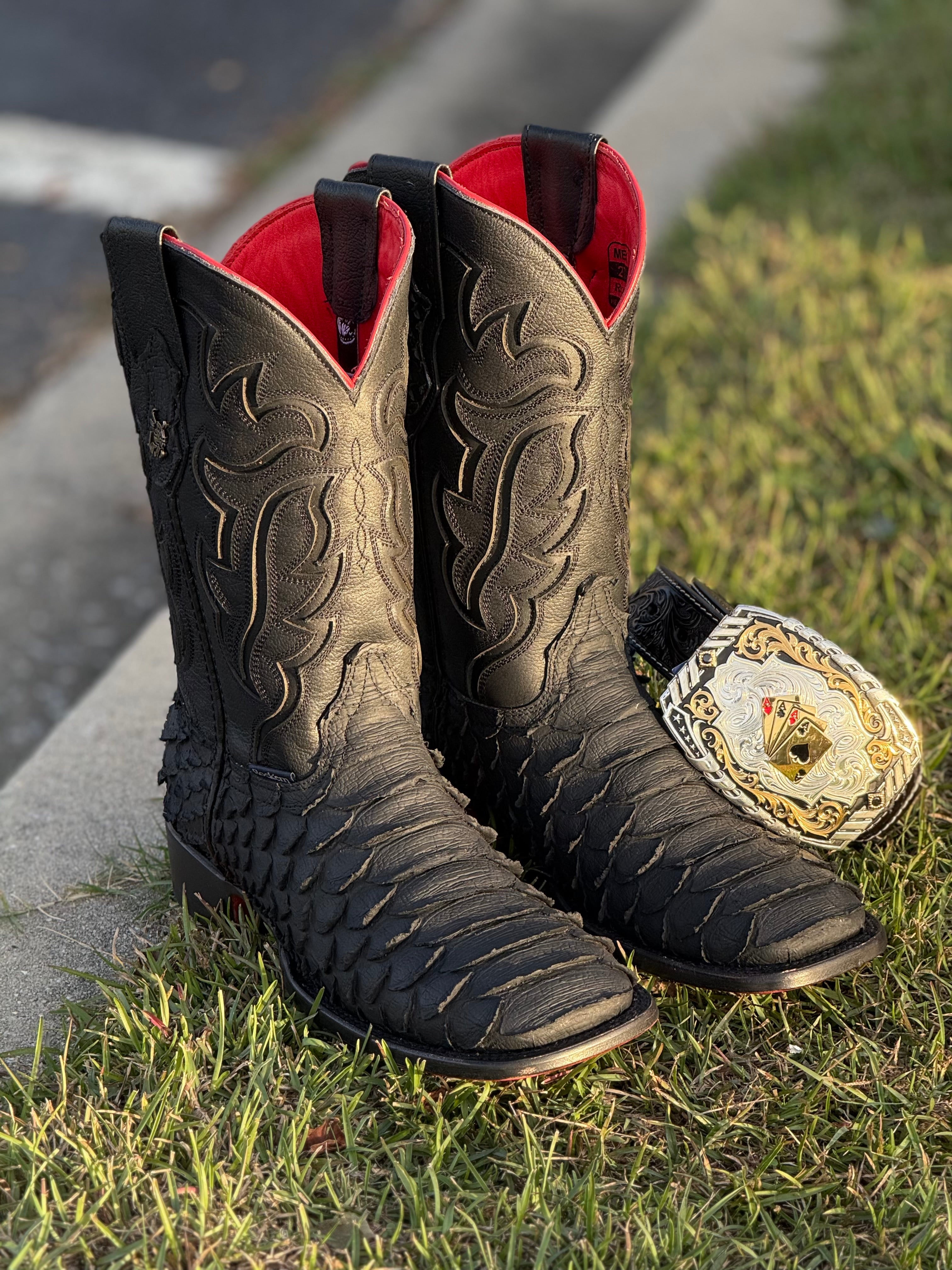 MENS PYTHON MEGA NEGRO RED BOTTOM MATTE BOOT