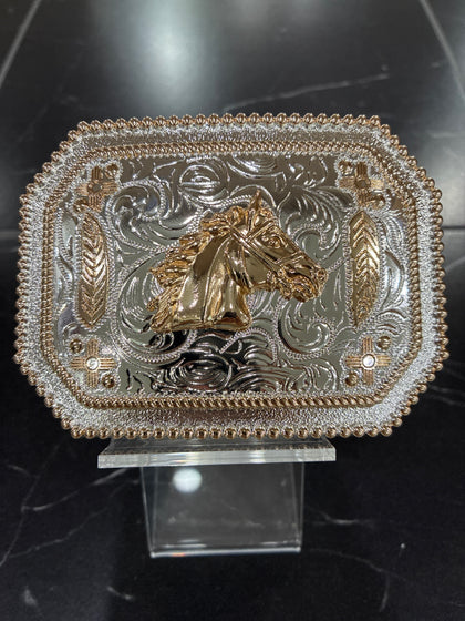 SQUARE BUCKLE HORSE GOLD SILVER