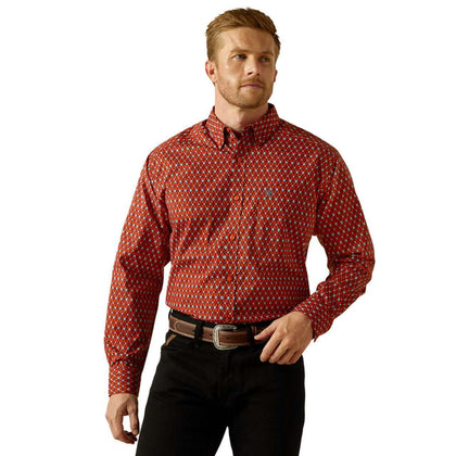 ARIAT MENS THADD RED LS SHIRT CLASSIC FIT 10062187
