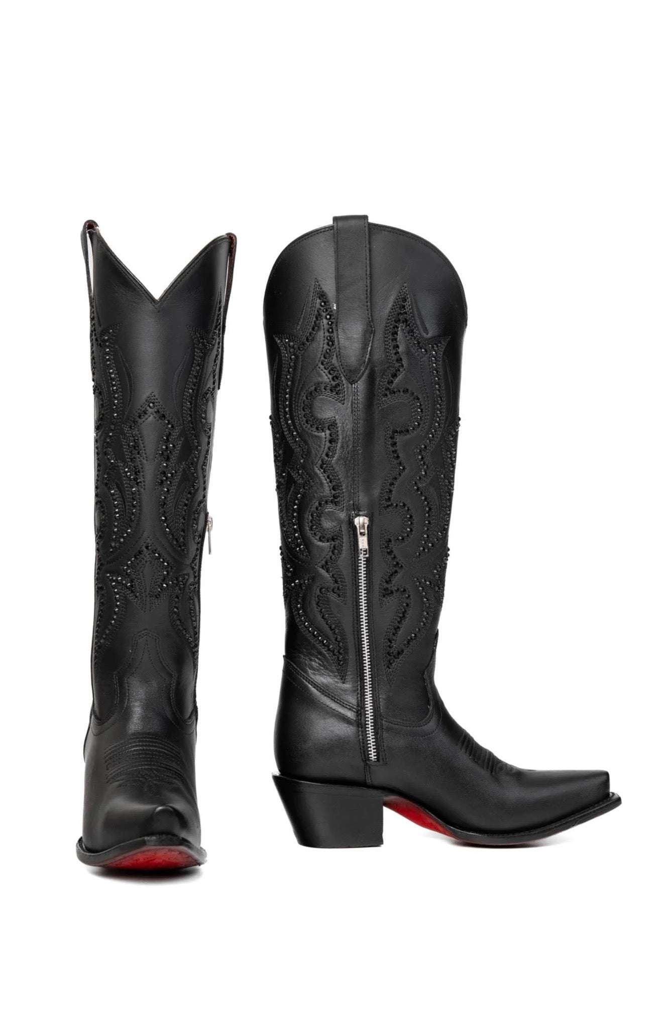 ROCKEM MARBELLA TALL GLAZE BLACK SNIP TOE RED BOTTOM Laherradurawwnc.com