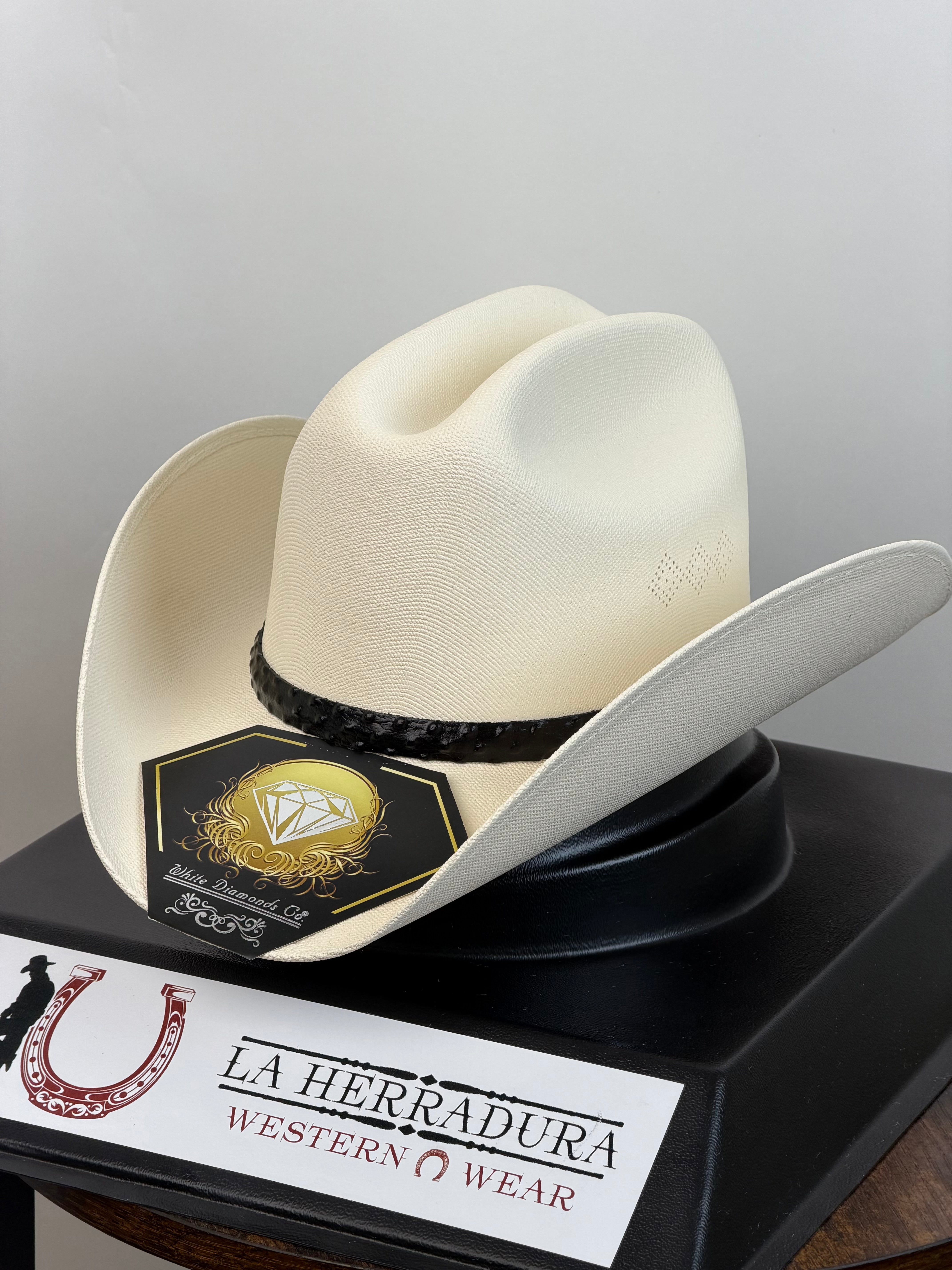 Kids White Diamond Black Straw Hat Sinaloa Style