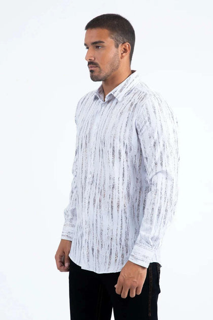 PLATINI MENS MODERN FIT STRETCH FOIL FASHION SHIRT FPL11489