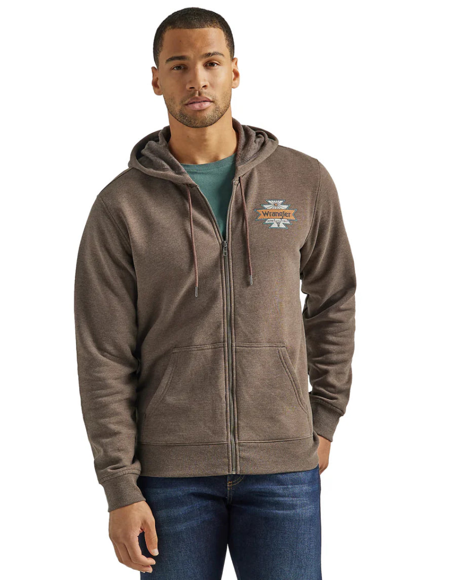 WRANGLER MEN’S BACK GRAPHIC LOGO ZIP UP- BROWN