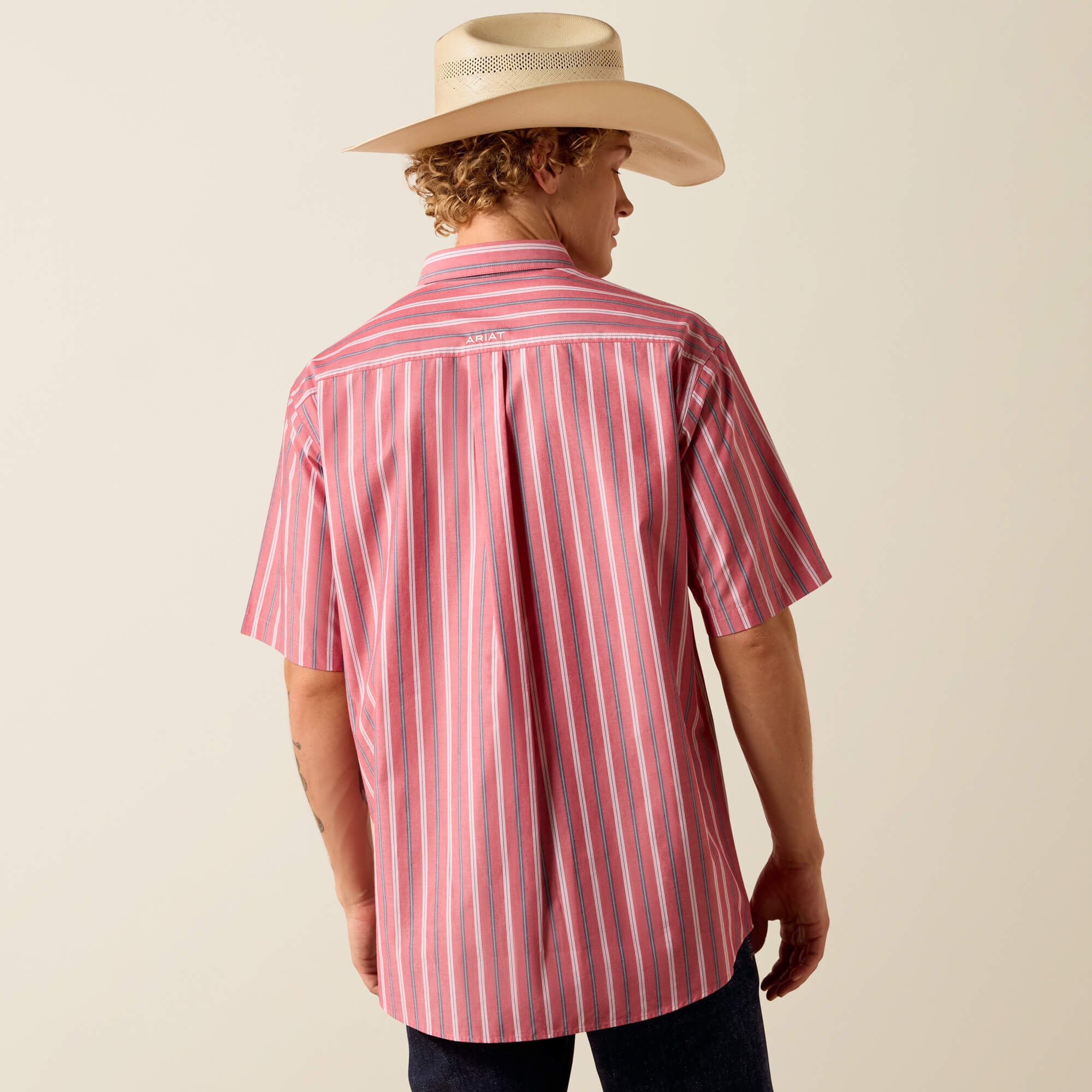 ARIAT MENS PRO BOBBY SS SHIRT HIBISCUS RED STRIPE 10073604