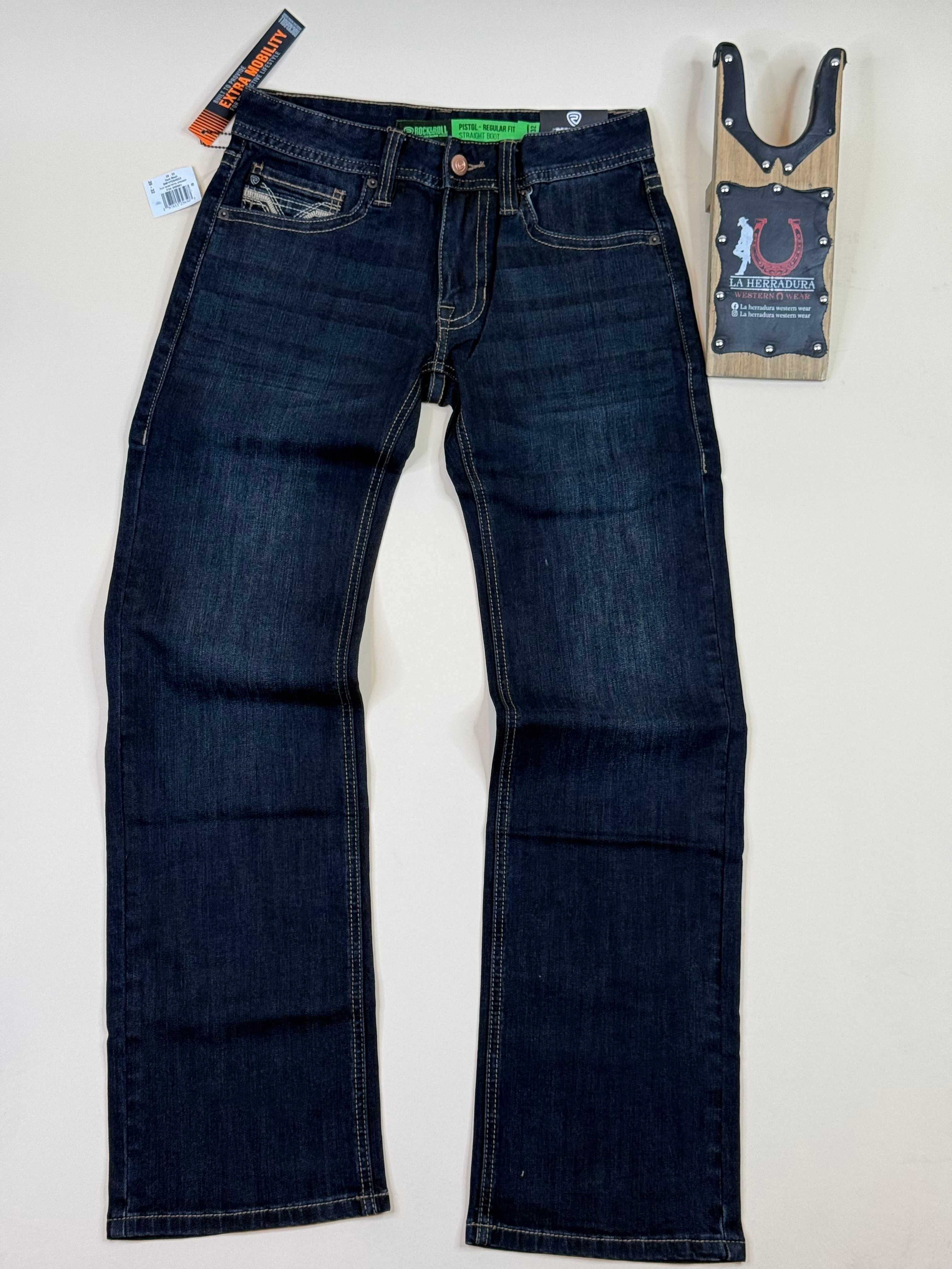 ROCK&ROLL PISTOL STRAIGHT DARK WASH REGULAR FIT STRAIGHT  BOOT JEANS