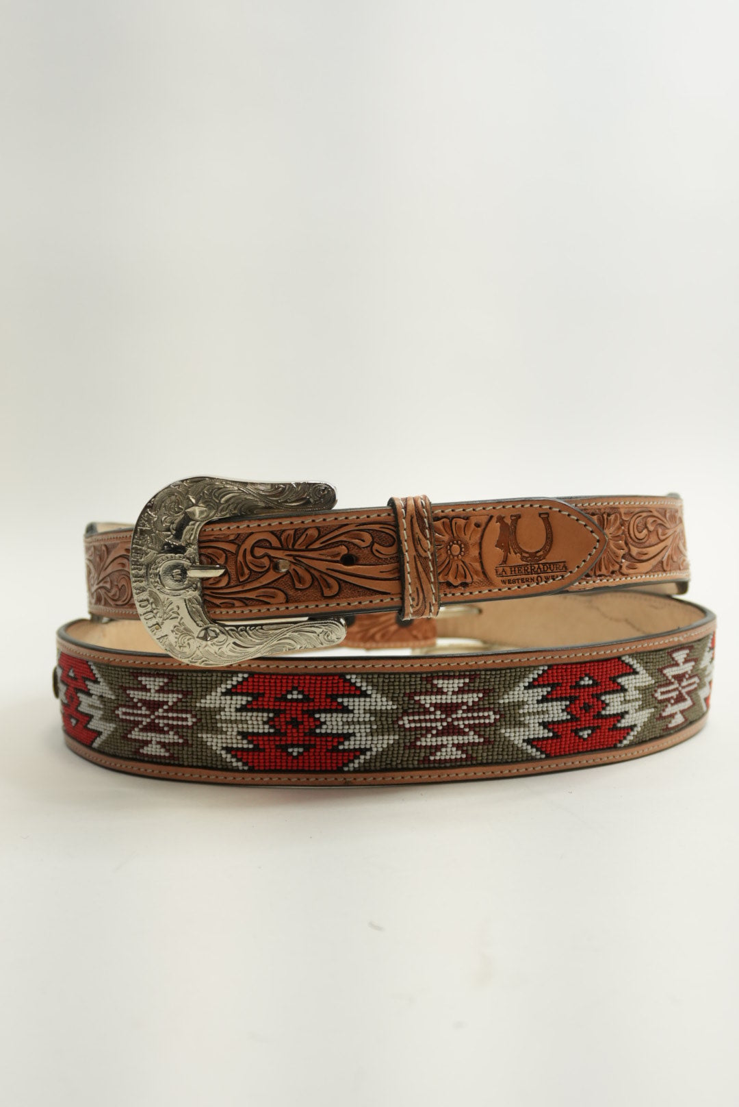 LA HERRADURA BELT 2 INCH AZTEC RED/GREY NEW DESIGN