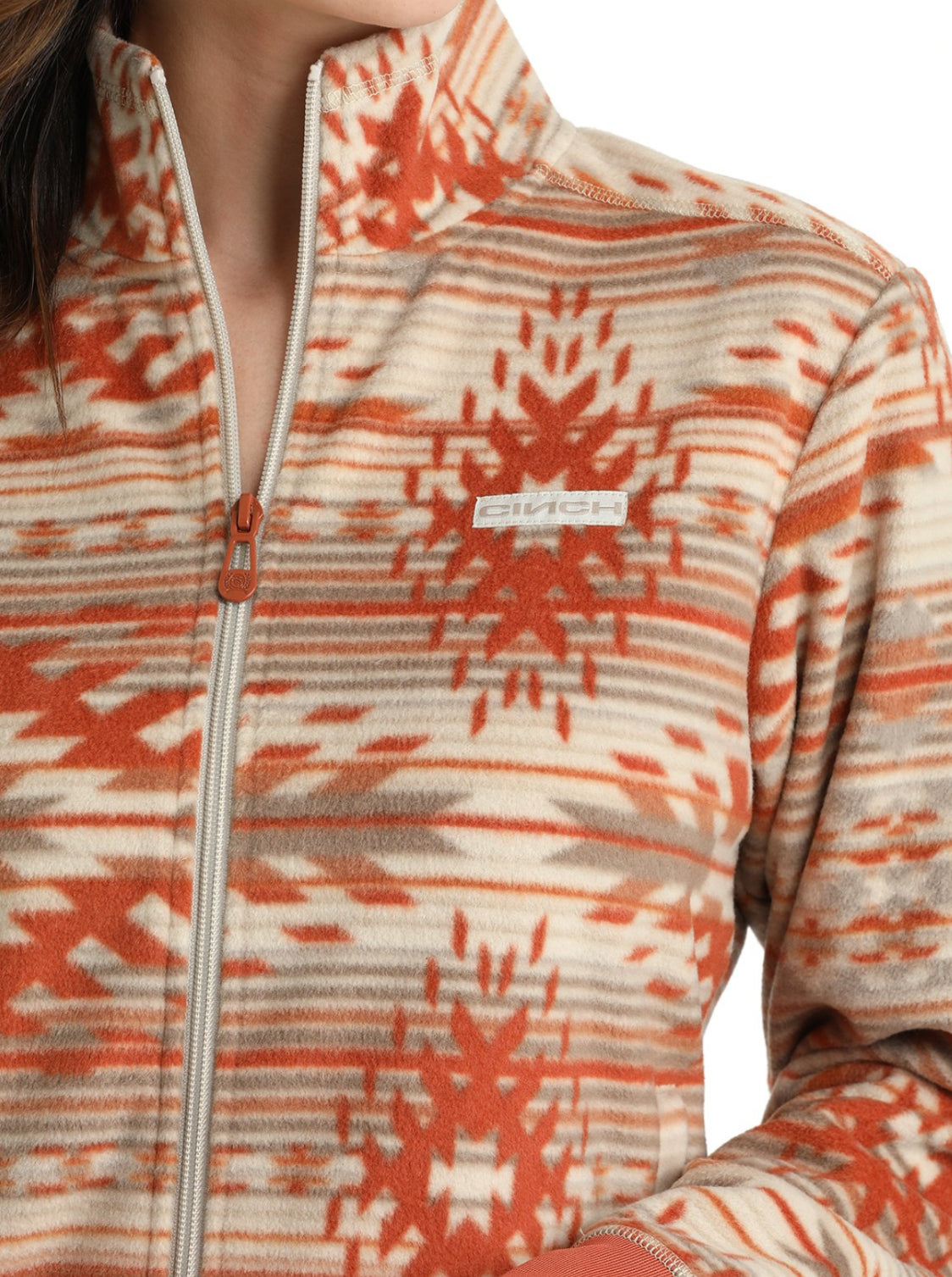 Cinch Womens Southwestern Print Fleece Stone/Gray/Coral- Jacket