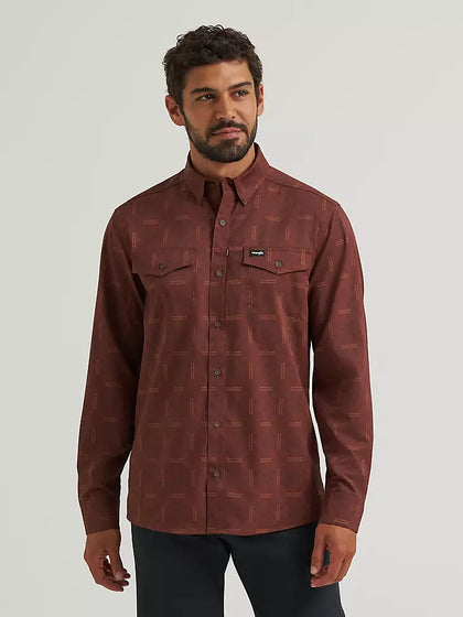 Wrangler Mens All Terrain Gear Live-In Print Shirt Sepia- 112382422