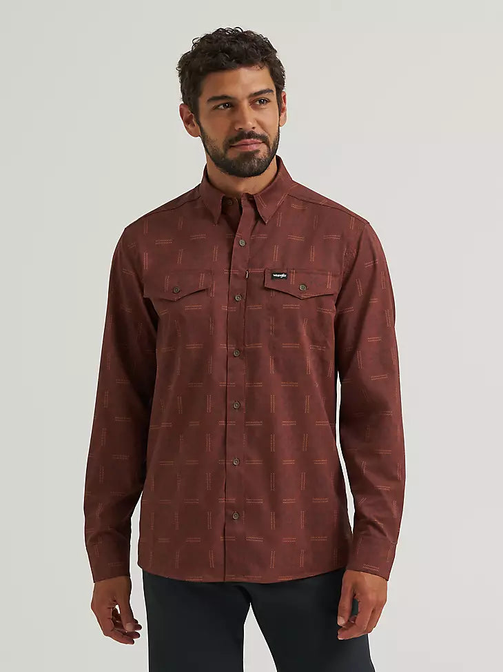 Wrangler Mens All Terrain Gear Live-In Print Shirt Sepia- 2382422