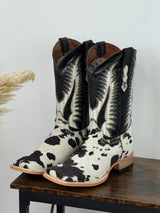 RANCHERS MEN COWHIDE BLACK&WHITE SPOTTED CUERNOS BOOT