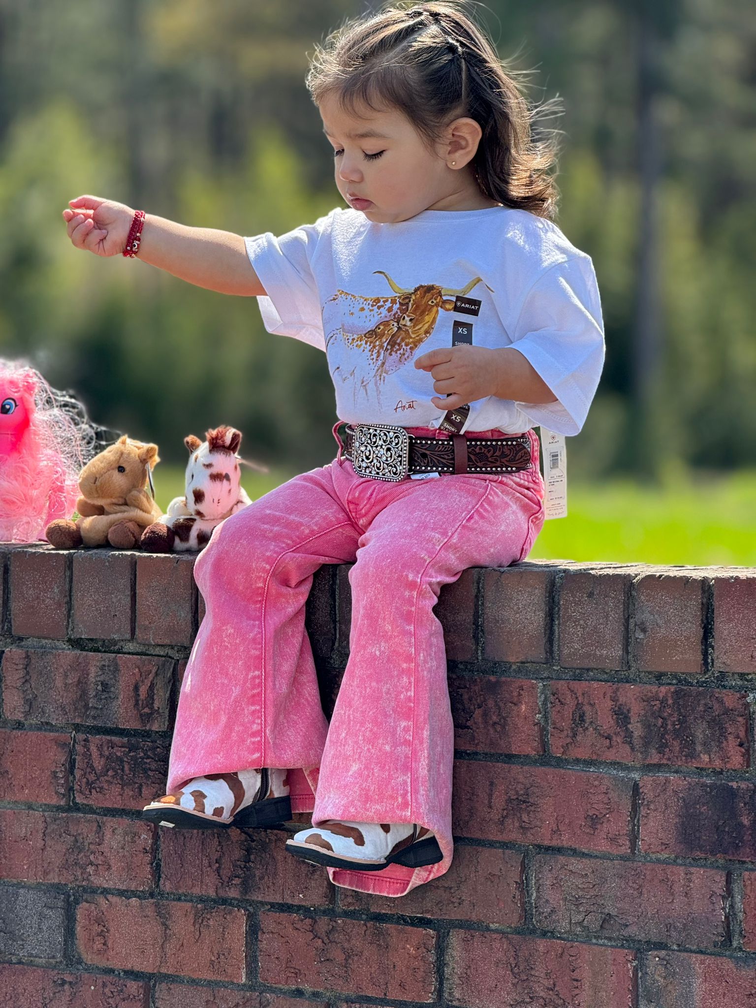 ROCK&ROLL PINK DISTRESSED BUTTON FLARE GIRL JEANS