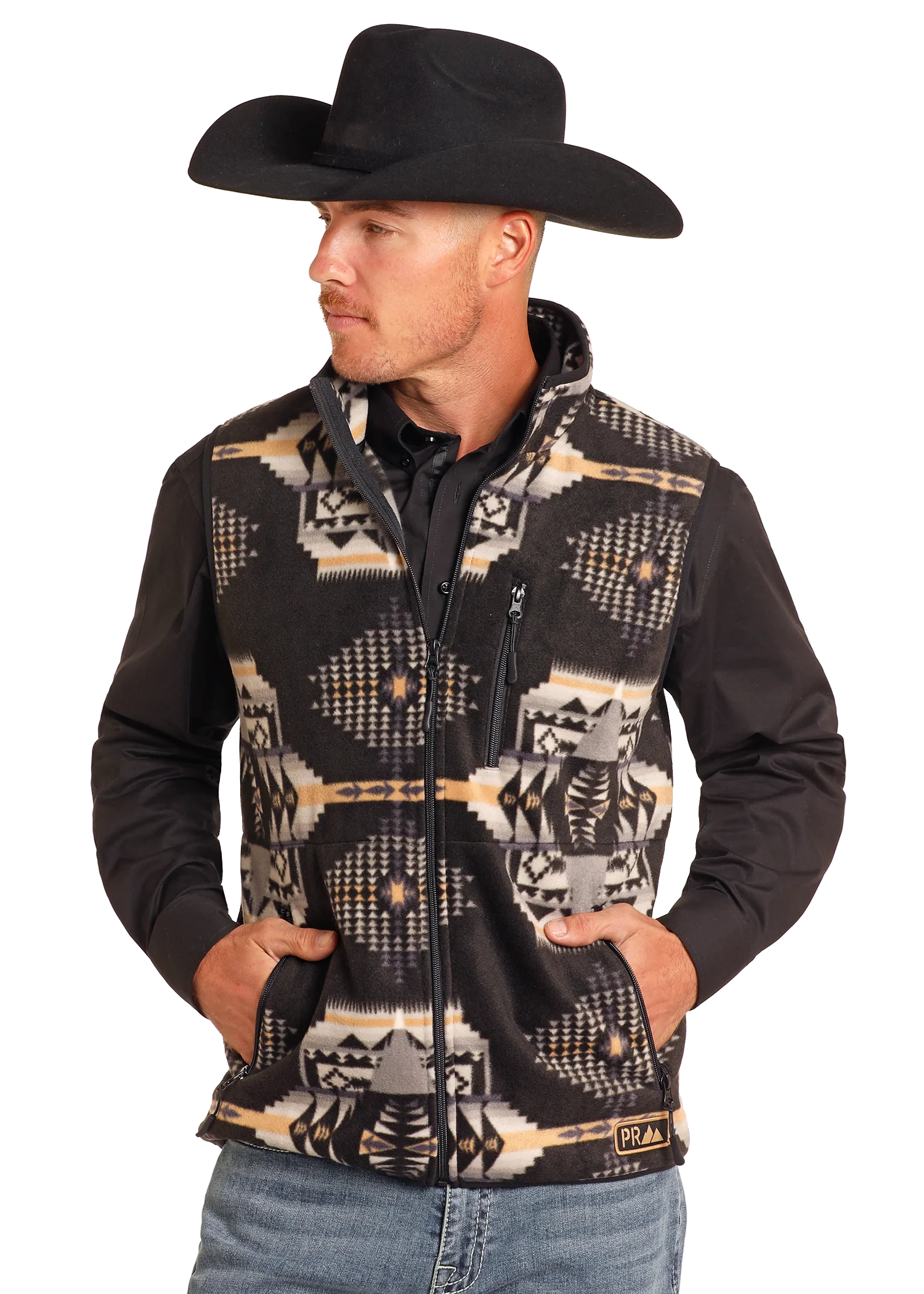 PANHANDLE BLACK AZTEC PRINTED FLEECE VEST