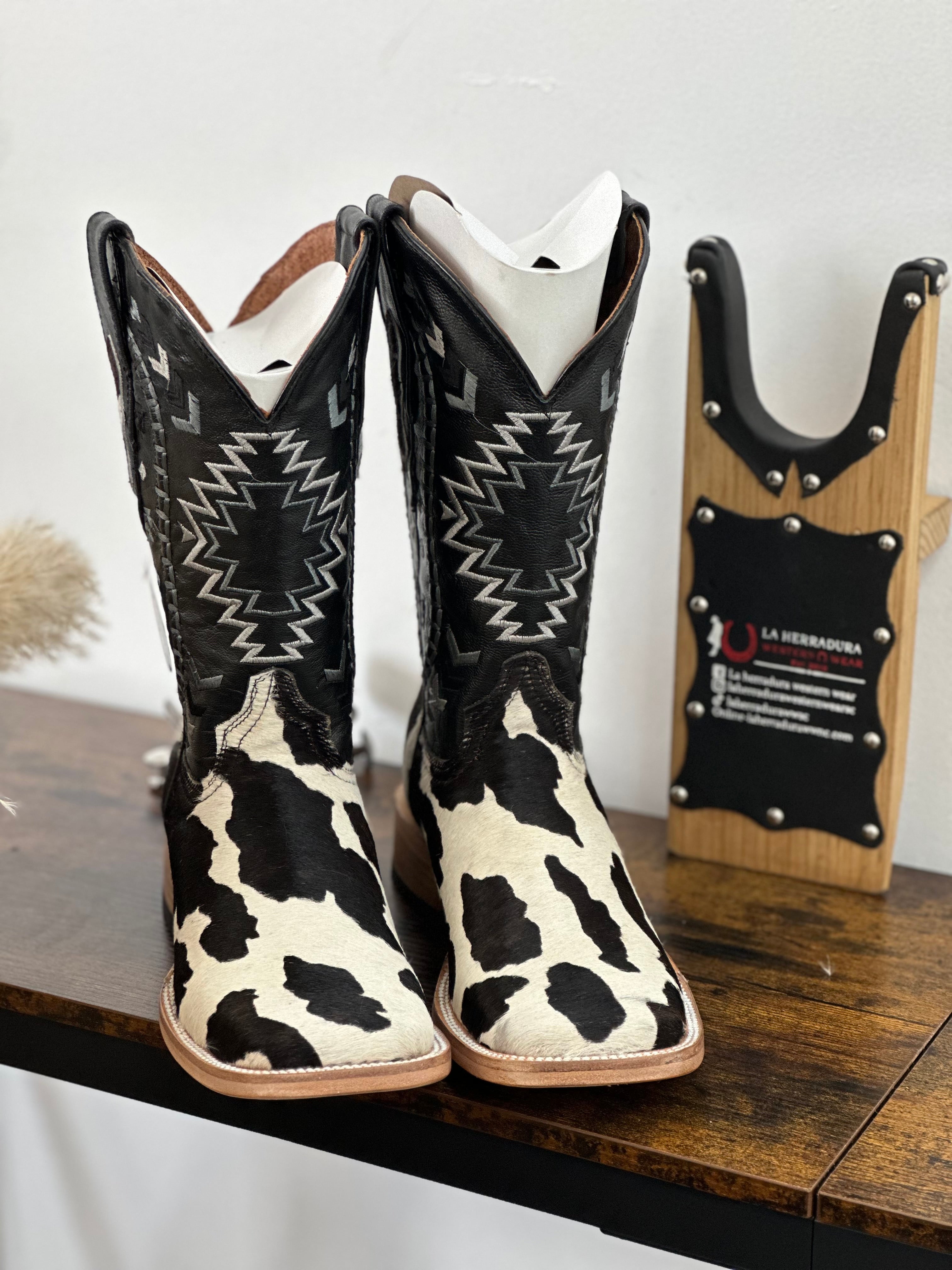 LA HERRADURA WESTERN WEAR COW HIDE BLEACH RG NEGRO CHEROKEE BOOTS