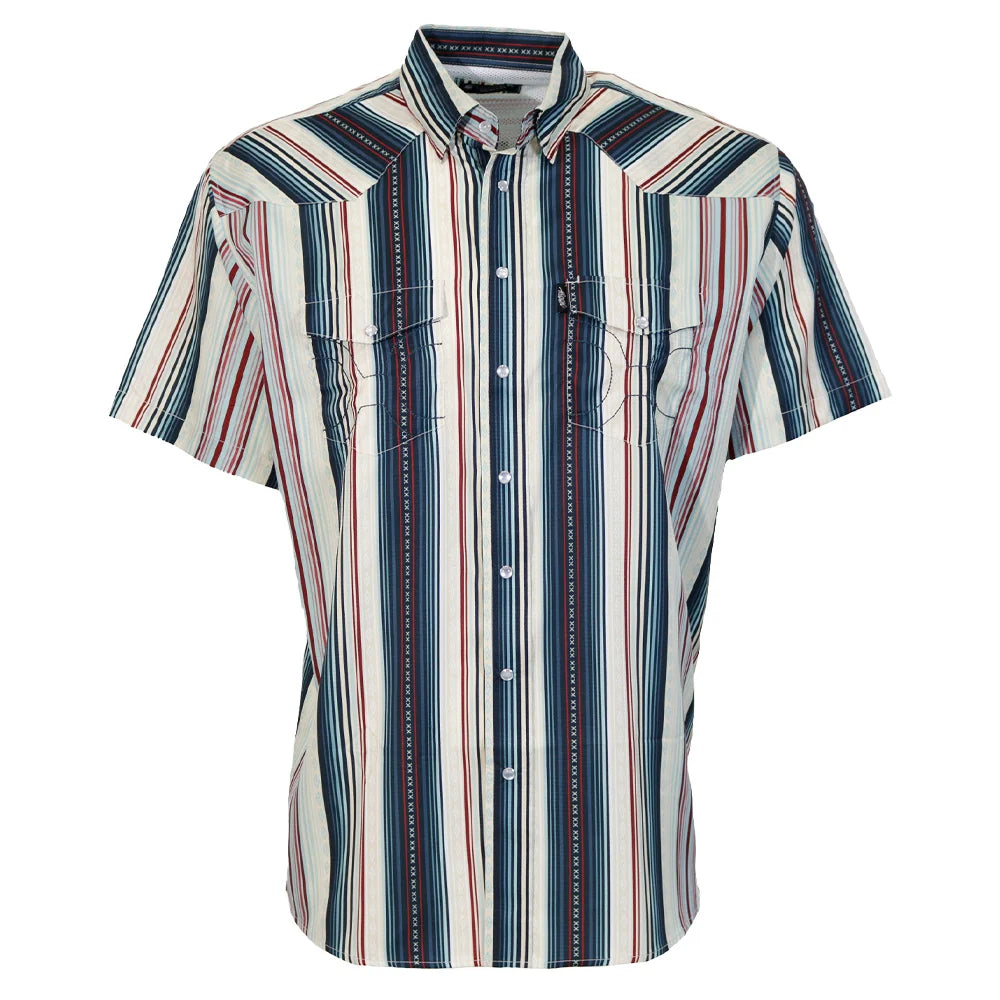 HOOEY BOYS WHITECAP GREY SHORT SLEEVE PEARLSNAP WITH RED AND BLUE STRIPES ALL OVER- HT2621NVST