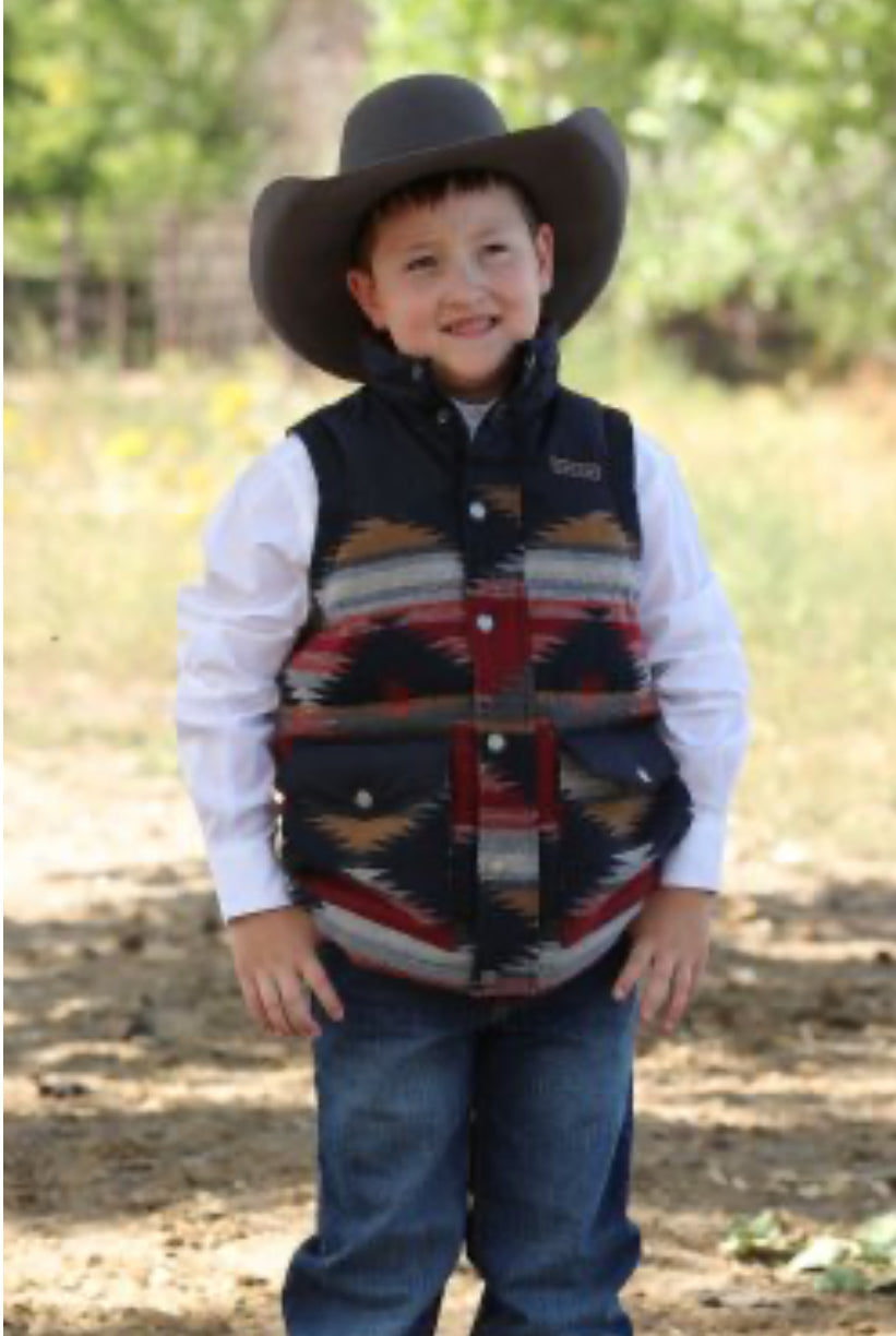 CINCH BOYS AZTEC QUILTED VEST-BLUE-0001