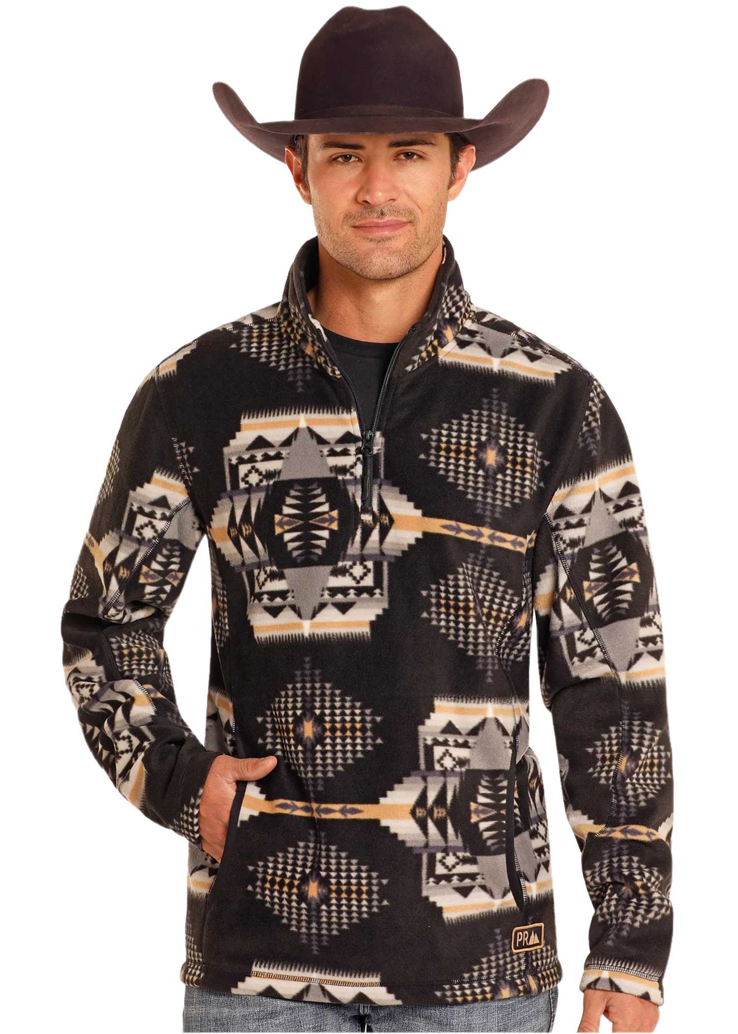 PANHANDLE BLACK AZTEC PRINTED FLEECE PULLOVER