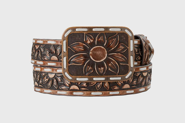 ANGEL RANCH WOMENS BROWN SUNFLOWER PRINT BELT D140012102