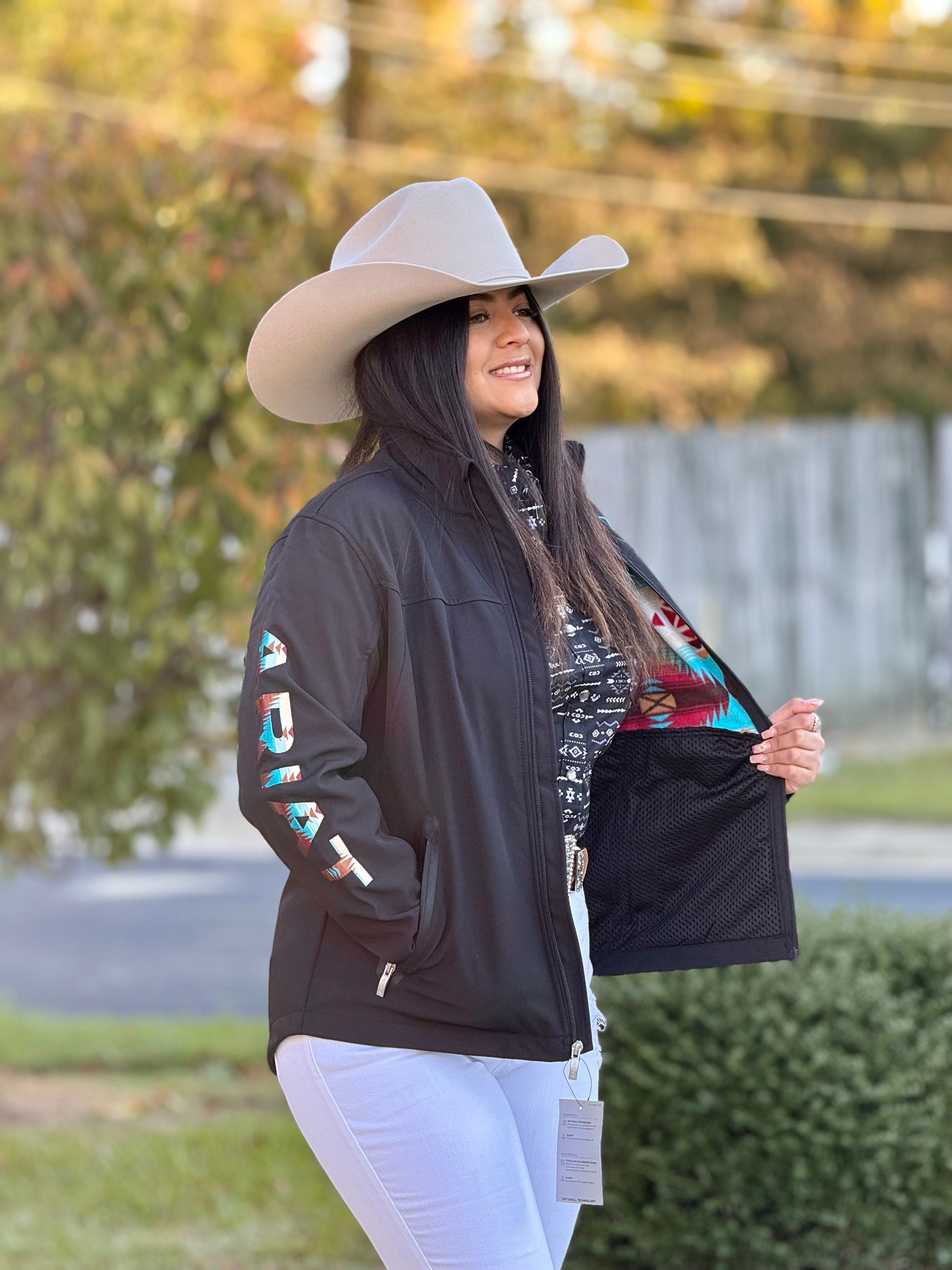 ARIAT JACKET TEAM LOGO BLACK SERRANO SOUTHWEST PRINT WOMENS