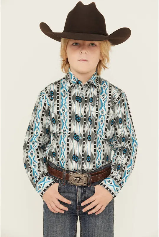 BOY'S WRANGLER LONG SLEEVE SHIRT GREY AND BLUE 112359438