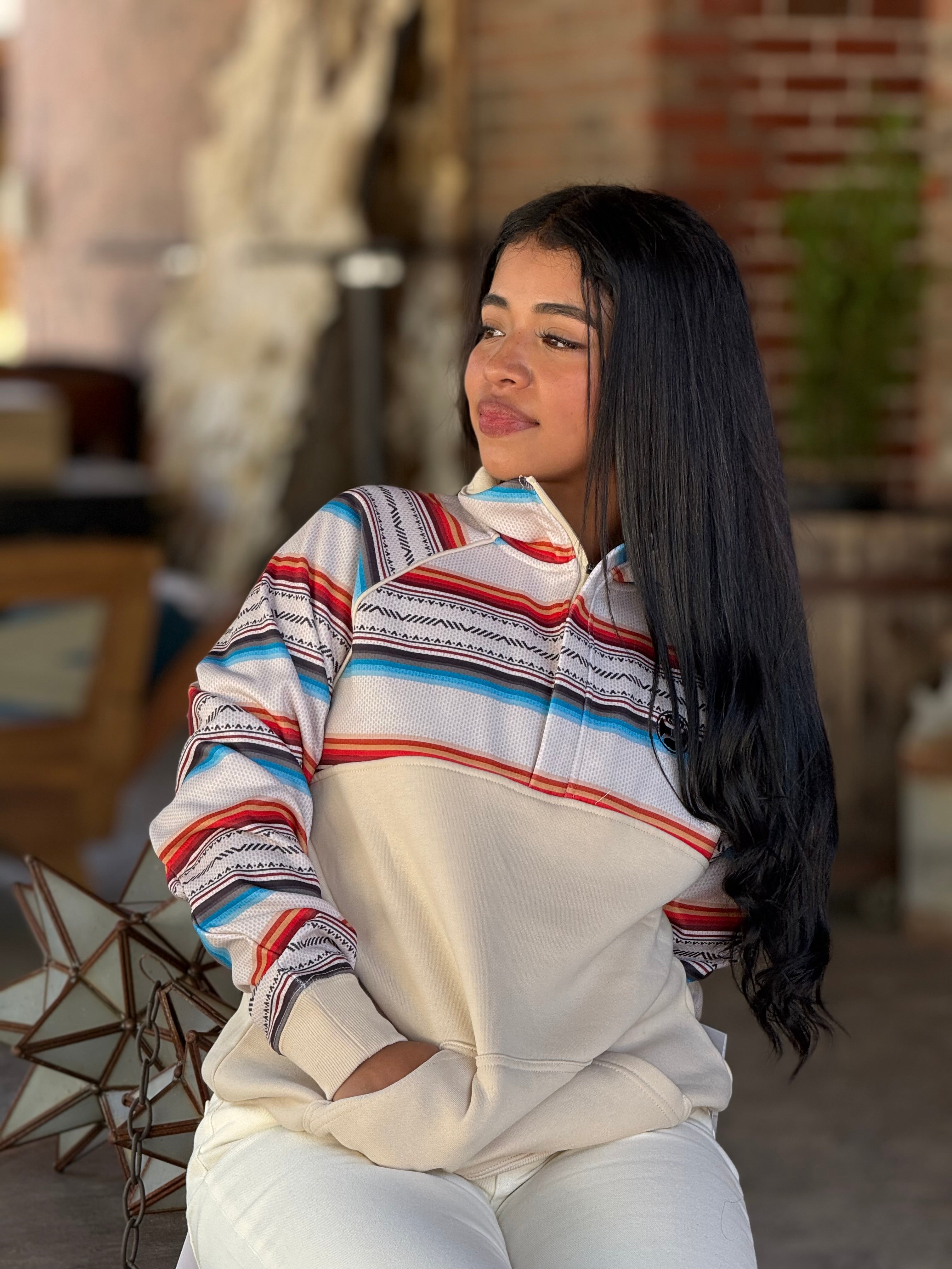 Hooey Womens 1/4 ZIP CREAM/SERAPE PULLOVER