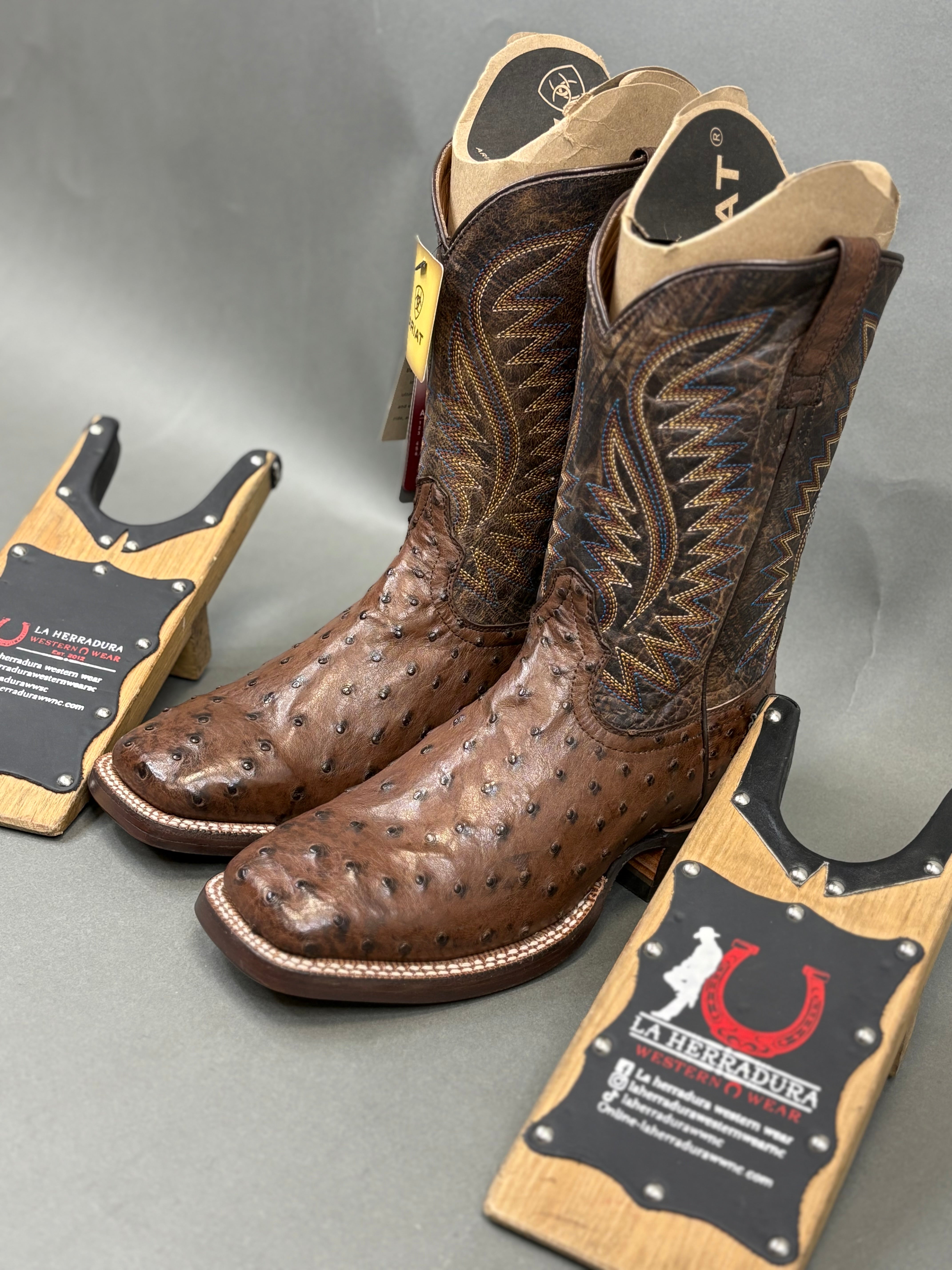 MENS ARIAT MOCHA FULL QUILL OSTRICH DUSTED WHEAT