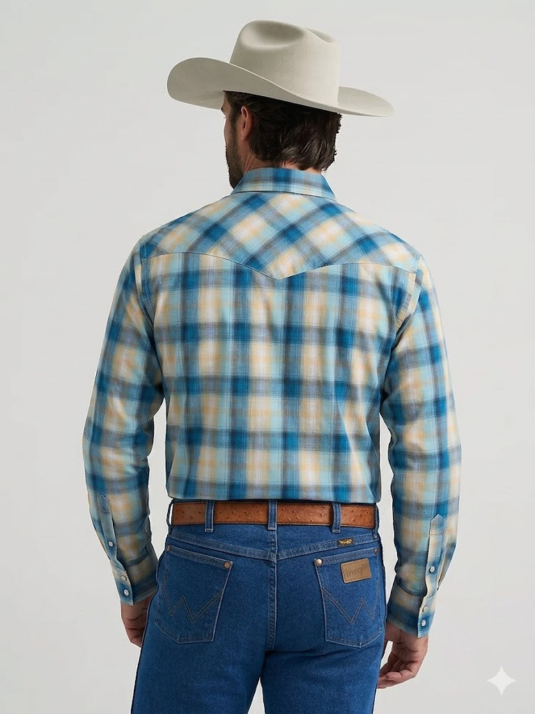 MEN WRANGLER BLUE/ORANGE STRIPED BUTTON UP SHIRT- 112379236