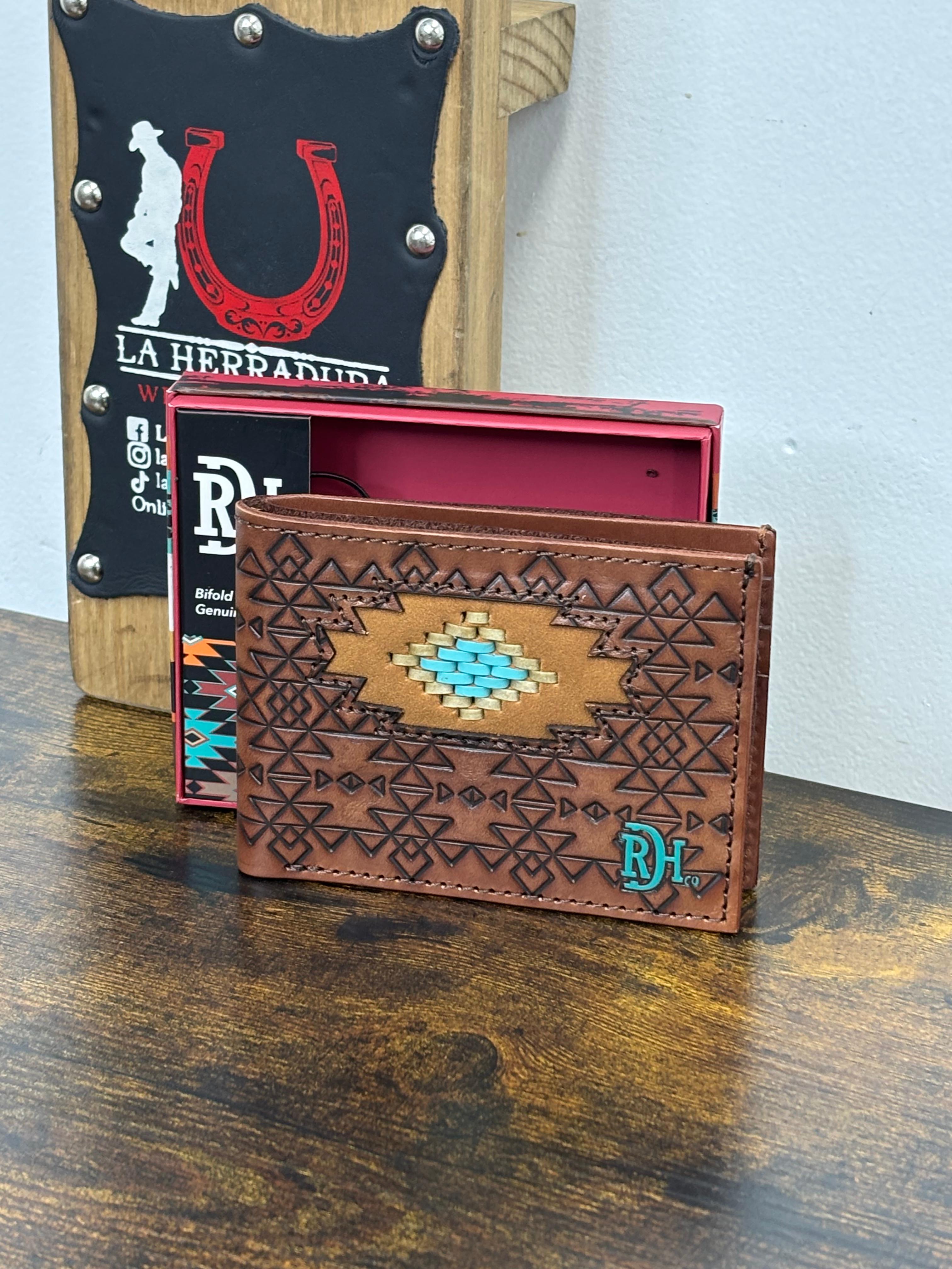 RED DIRT BIFOLD WALLET GENUINE LEATHER AZTEC EMBROIRED DETAIL